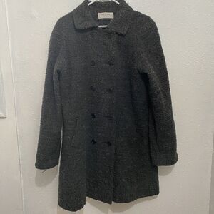 Vtg Sandro Gray Wool Blend Boucle Peacoat Long Button Front Womens 8 Duster